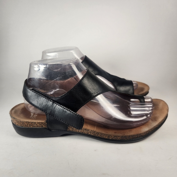 DANSKO Women's Reece Sandal 10 EU 40 Black Leather Comfort Slingback Wedge Shoe - Picture 2 of 10